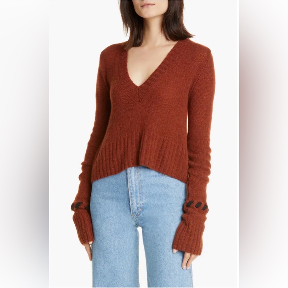 Khaite Oliver Whipstitch Cuff Cashmere Sweater - mahogany